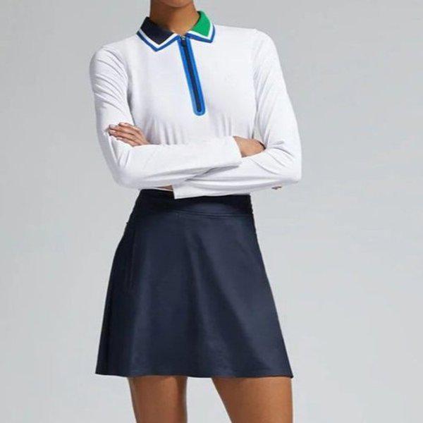 ゴルフウェア 女性 クォータージップ ナイロン ポロシャツ 長袖 ホワイト SNO