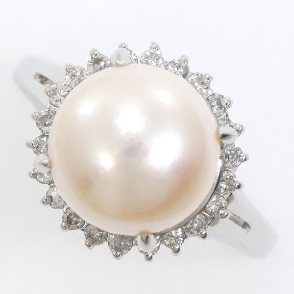 PT900 プラチナ リング 12号 パール(真珠) 約9mm ダイヤ 0.22 ジュエリー 中古