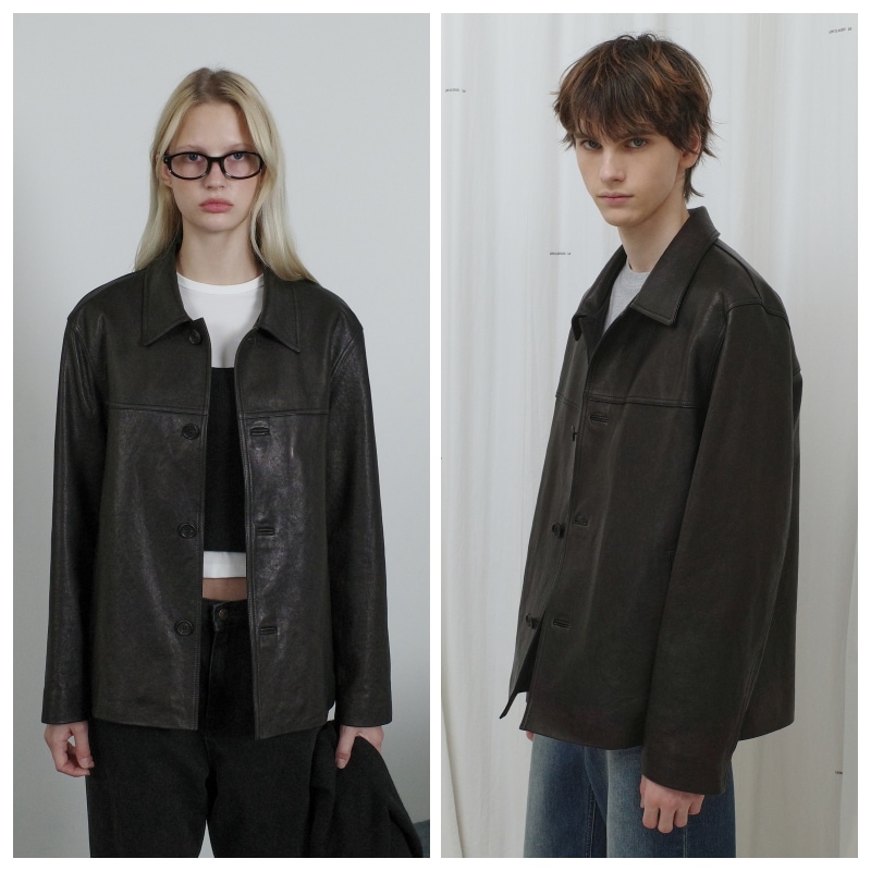 【LOW CLASSIC】 LAMBSKIN LEATHER CAR COAT JACKET : BLACK