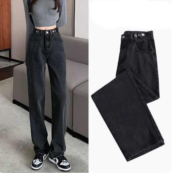 デニムパンツ ワイドレッグパンツ ストレート ハイウエスト ルーズ パンツ ズボン ゆったり ゆる デニムパンツ 綿 ウォッシュ 秋 ワイドレッグ ブラックグレー 黒 レトロブルー 青 水色 XS S