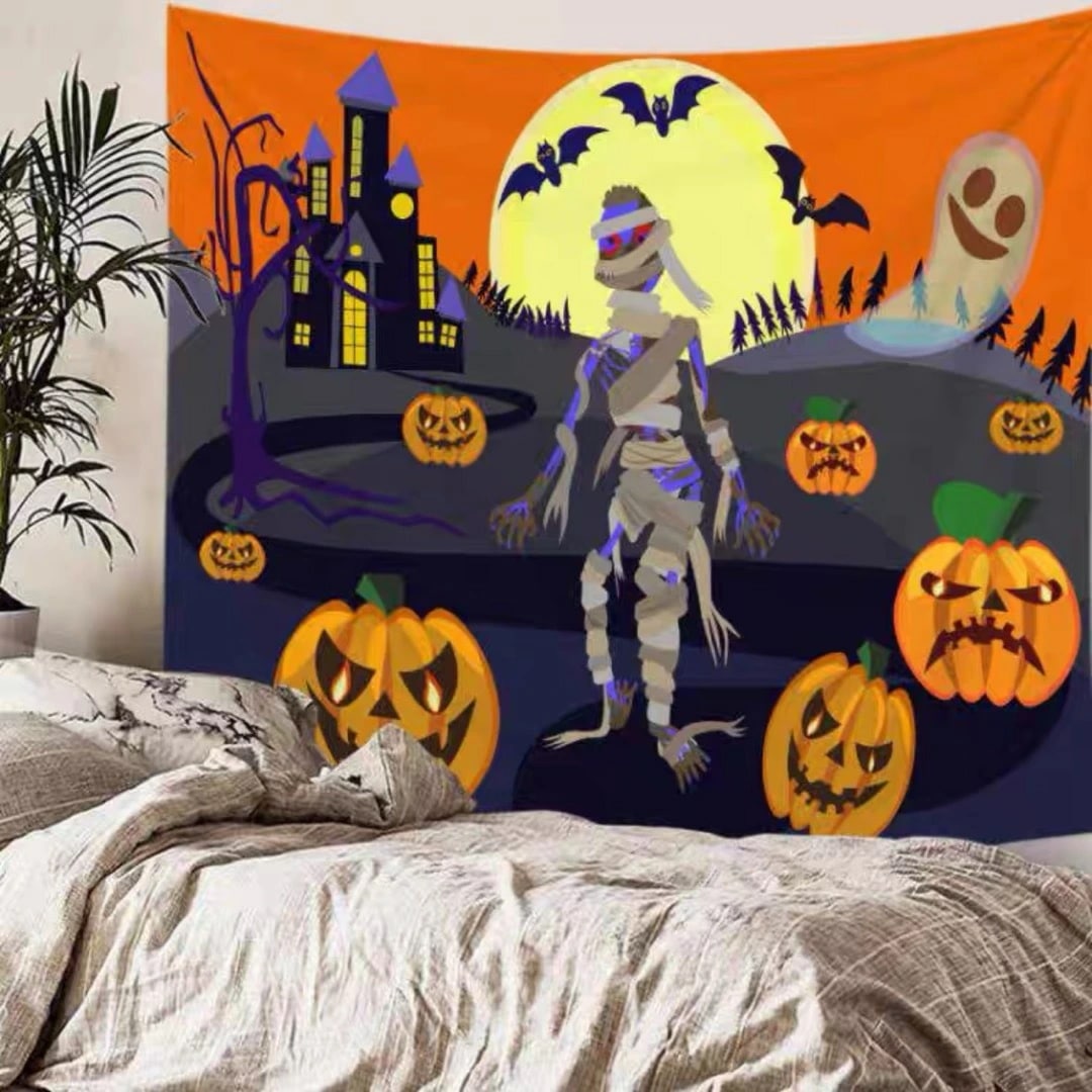 A060286タペストリー ハロウィン カボチャ布ポスター 壁面装飾 壁掛け飾り 窓 背景布