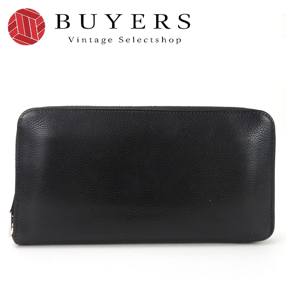 中古 エルメス ラウンドファスー 長財布 アザップロング クラシック レザー J刻印 シルバー金具 レザー 革 ブラック 黒 小物 メンズ レディース 男性 女性 HERMES Azapp Long