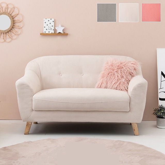 【シンプルエレガント】 大人かわいい くすみカラー ２Ｐソファ コンパクト 姫系 ソファ ２人掛け プリンセス ワンルーム 一人暮らし パステルカラー ピンク グレー
