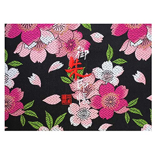 御朱印帳WL【黒恋大桜】西陣織 金襴装丁/刺繍文字 蛇腹式48ページ 見開き大判 (銀色刺繍文字／白色本文)
