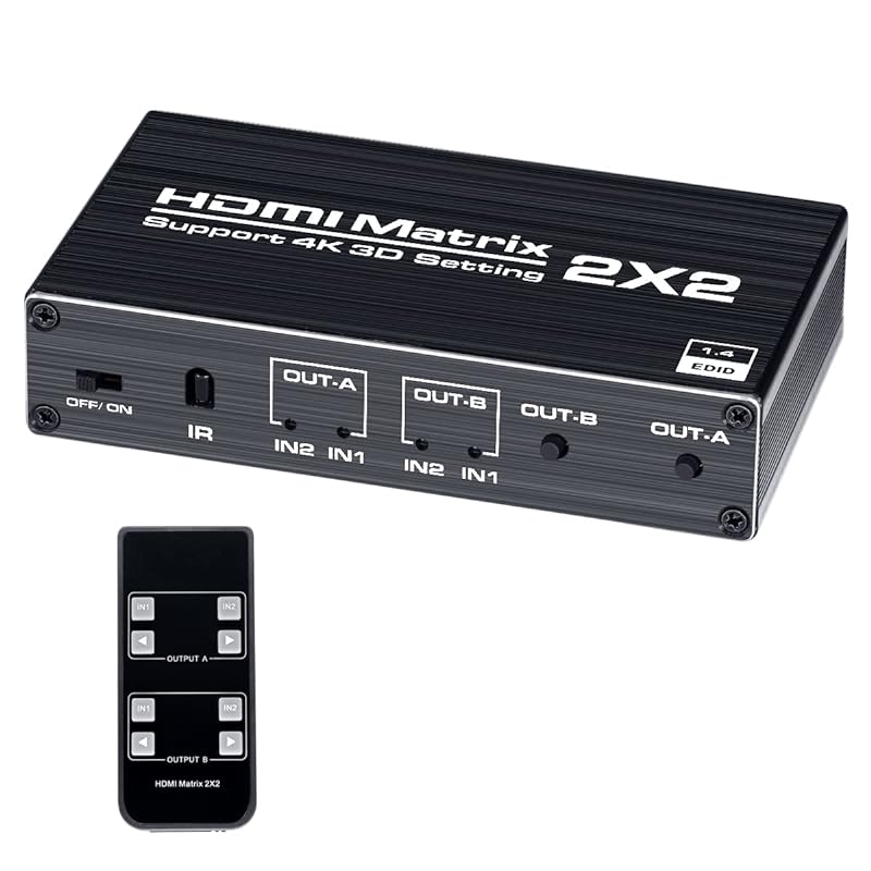 BLUPOW 4K60Hz対応 HDMIマトリックス セレクター 2入力2出力 切替機 分配器 スプリッター HDMI2.0HDCP1.43D対応 PS4ProXboxFire TVなど対応
