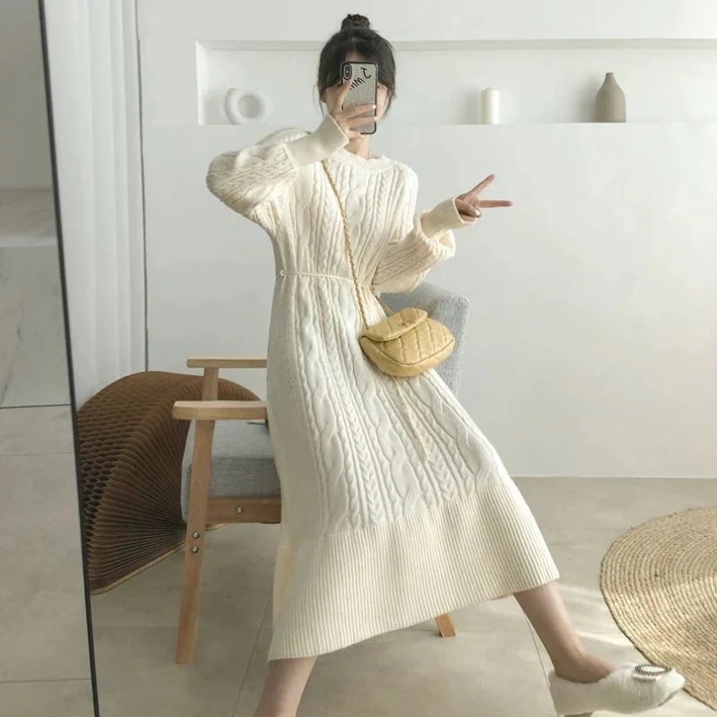 【急速出荷!】超人気　ロング丈春ニットワンピースレディースマキシーワンピースリブスリットニットセーターシンプル通勤通学きれいめ可愛い長袖無地秋冬ファッション今日は30パーセント