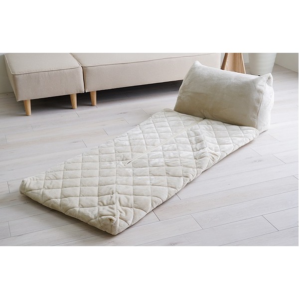 あったかグッズ ゴロゴロ ごろ寝 クッション性 無地 クッション付 ベージュ 約70x170cm