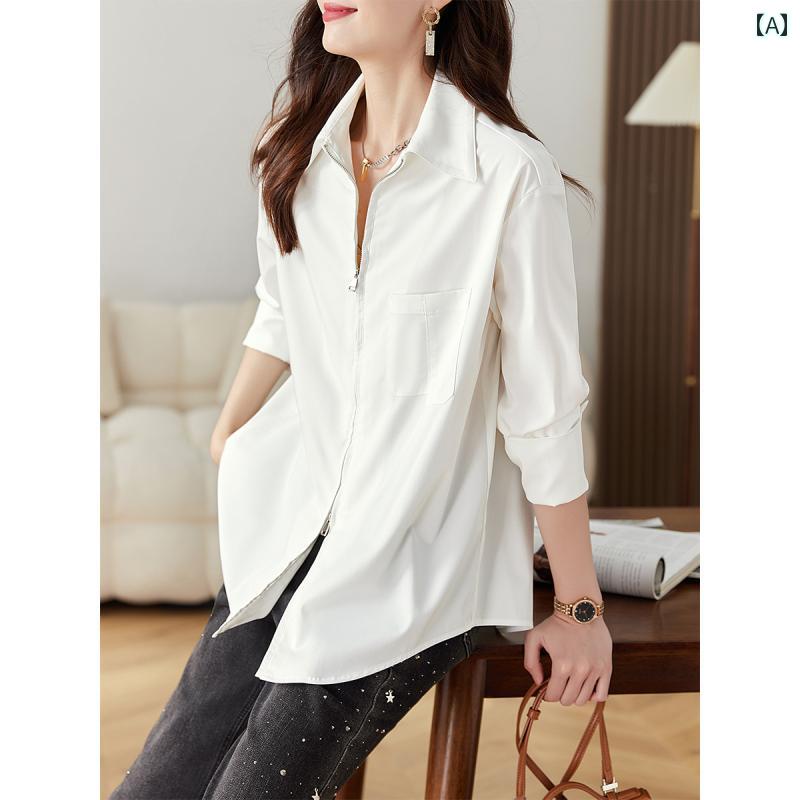 レディース シャツ ワイドシャツ オーバーブラウス 大きめサイズ 春秋 ノーブル スタイリッシュ おしゃれ ショッピング 通勤 女性