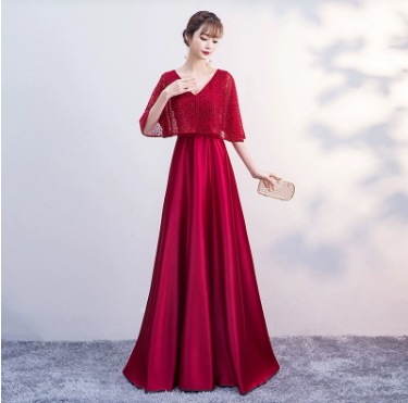 ドレス ロングドレス ステージドレス 舞台ドレス 袖あり 7分袖 Vネック Aライン レース 透け感 胸元 谷間 大人可愛い きれいめ 上品 お洒落 ラブリー セクシー とろみ感 エレガント 華やか