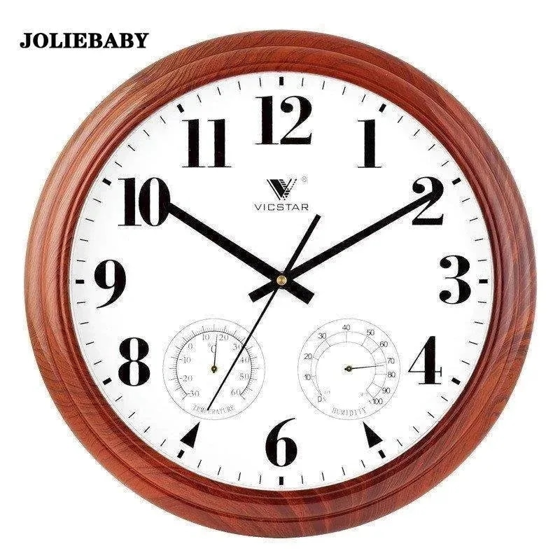 大きい 石英時計 静音 木目調 温度 非電波 時計 連続秒針 壁掛け時計 湿度計 掛け時計 直径38CM おしゃれ 静音 多機能