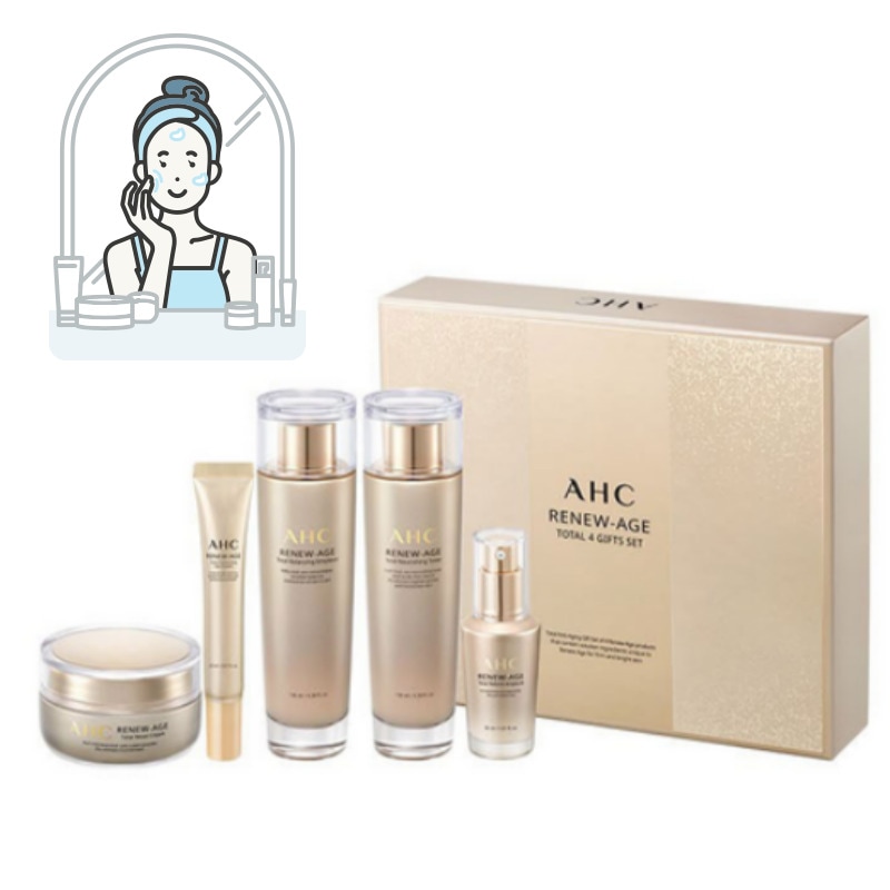 韓国コスメ正規品 レニューエイジ トータル4種(トナー+エマルジョン+クリーム+アンプル) ギフト 1セット/アイクリーム20ml贈呈//肌弾力/肌ツヤ/ブライトニングケア/肌トーン改/美容液基礎スキ