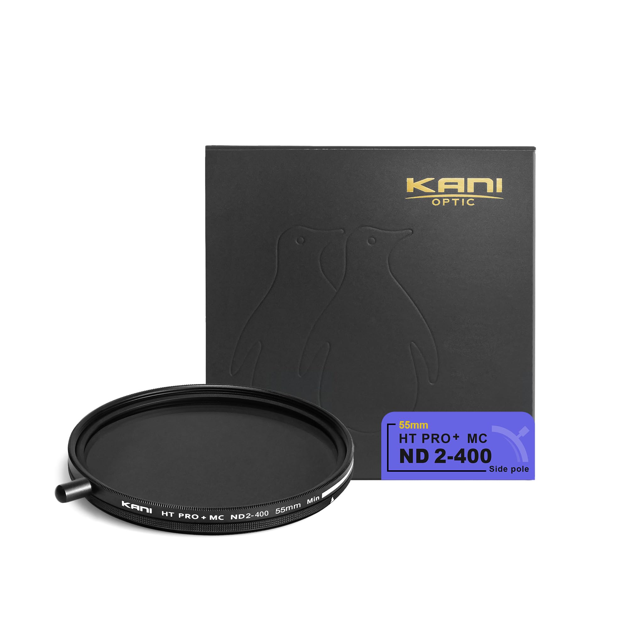 KANI 55mm 可変NDフィルター HT PRO+ MC ND2-400 減光効果最大8 2/3絞り分 着脱式調整用ノブ付 高濃度時X状ムラ抑制 低反射 撥水 撥油 防汚 ナノコーティング 814