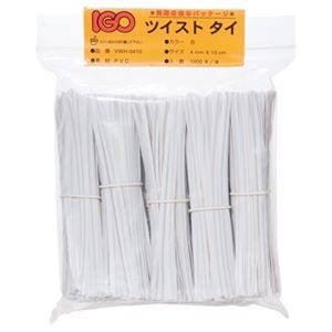 （まとめ） アイジーオー ツイストタイ PVC製 幅4mm長さ10cm 白 VWH-0410 1パック（1000本） 5セット