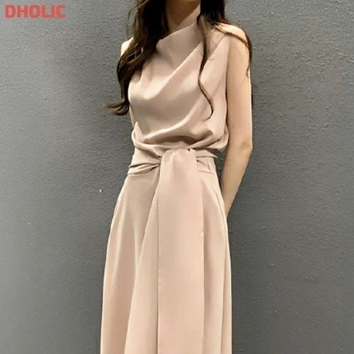 人気ドレープウエストタイノースリワンピース