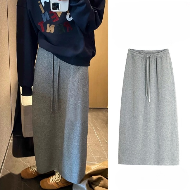 ボトムス スカート ロングスカート ニットスカート ウエストゴム ストレート Iライン ロング丈 可愛い かわいい 大人可愛い きれいめ シンプル 上品 おしゃれ カジュアル レトロ こなれ感 個性的