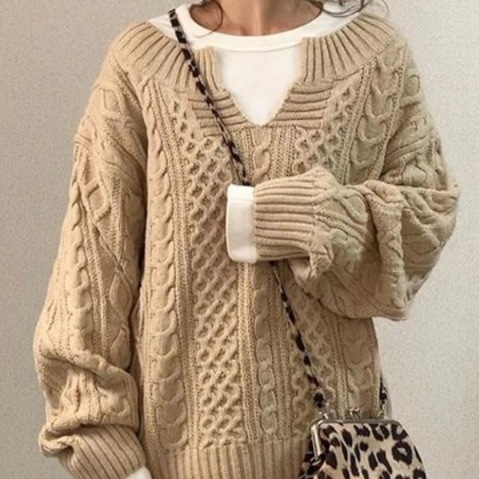 【 今季大注目のアップ】 全9色 無地 ニット 切り替え カットソー Vネック セーター 5,406円