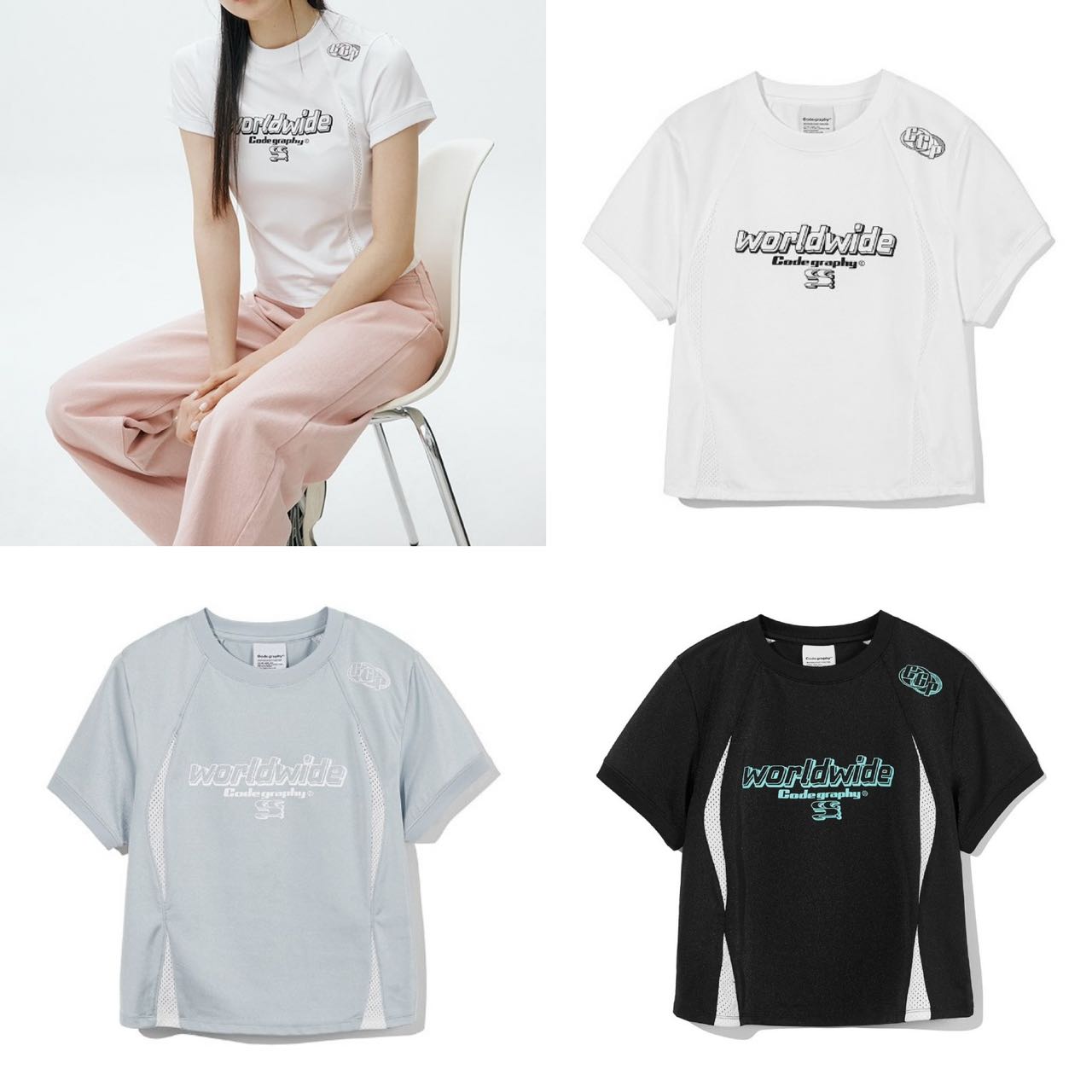 メッシュ 配色 半袖 Tシャツ