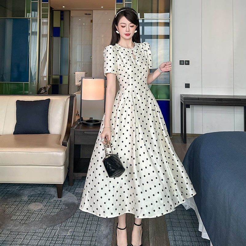 【JY.上品】お呼ばれドレス エレガント水玉模様 気質 パーティードレス 着痩せ ロングワンピース レディース 大人 同窓会 披露宴 卒業式 結婚式 演奏会 ウェディング キャバ メガ割