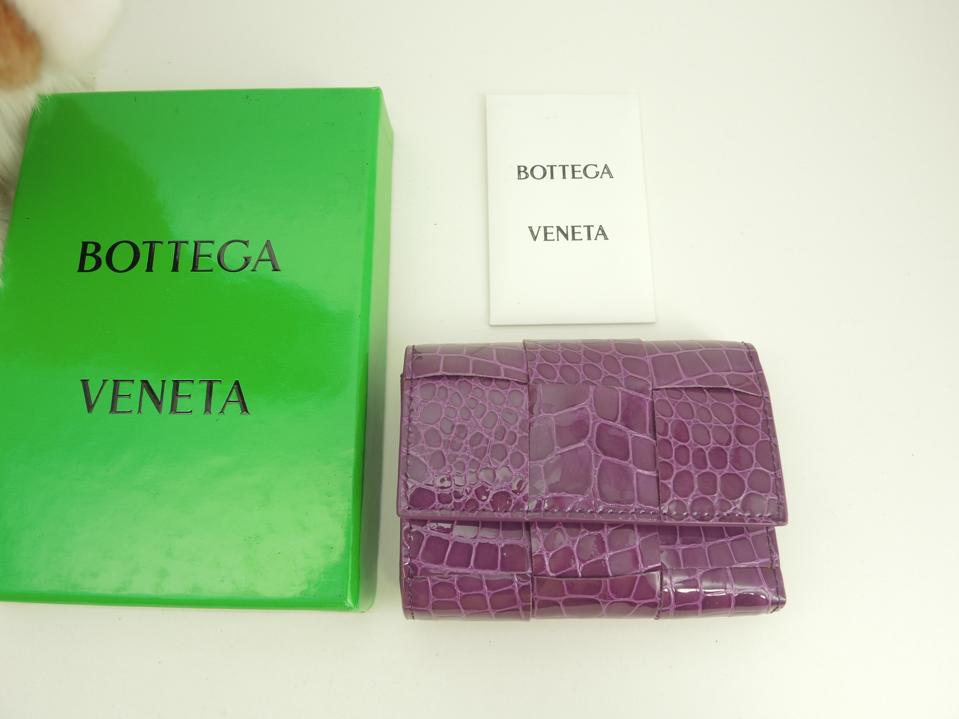 3折財布 カセット クロコダイル紫 スモールウォレット 極美品@P02710410A