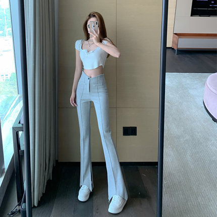 ハイウエストフレアパンツ ボトムス パンツ ロング ロング丈 フレア スリット ハイウエスト ポリエステル かわいい 大人可愛い きれいめ シンプル カジュアル 大人 上品 おしゃれ お洒落