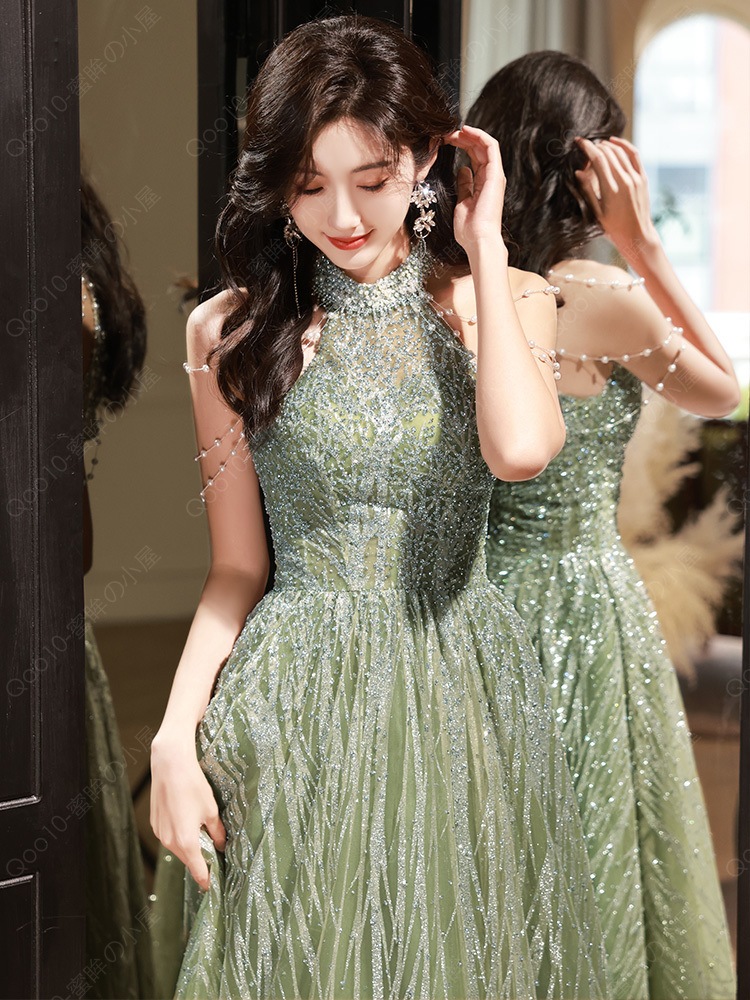 ロングドレス 二次会 ドレス ウェディングドレス 発表会 結婚式 お呼ばれ パーティー 演奏会 ノースリーブ パーティードレス ピアノ スパンコール キラキラ ドレス フォーマル-38