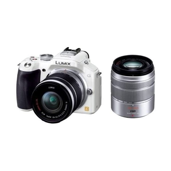 【中古】パナソニック Panasonic ルミックス G5 ダブルズームレンズキット 標準ズームレンズ/望遠ズームレンズ付属 シェルホワイト DMC-G5W-W
