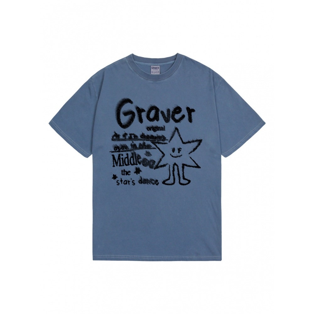 GRAVER スターダンスピグメントショートスリーブTシャツブルーシャドウ