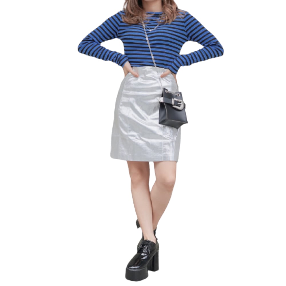 Silver Metallic H-Line Mini Skirt A,D,G レディース ボトムス