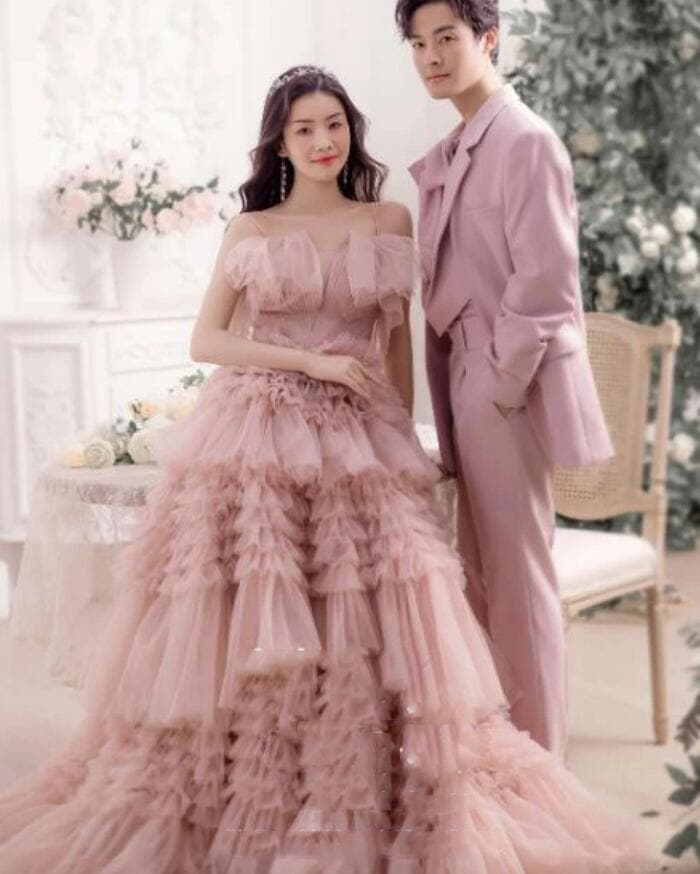 高品質保証！結婚式ドレス ロング パーティードレス 多重チュール 高級感 花嫁ドレス ワンピース 二次会ドレス 披露宴 森系 お姫様 ウェディングドレス きれいめ フォトウェディング撮影 前撮りドレ