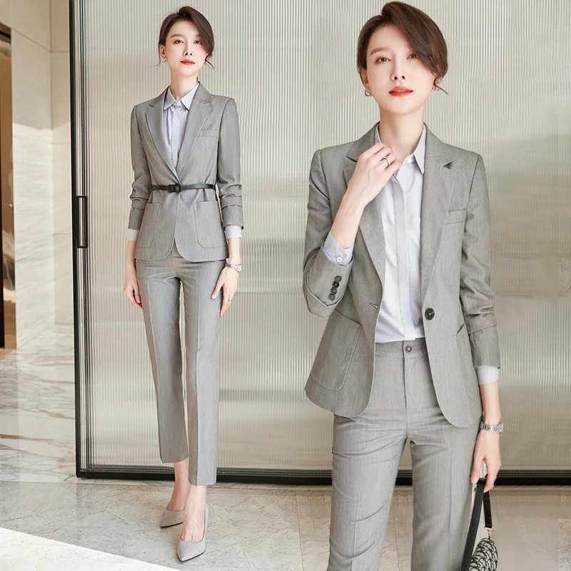 韓国高級職業スーツ女性春秋気質女神範灰色正装ホテルマネージャー販売ビル部作業服