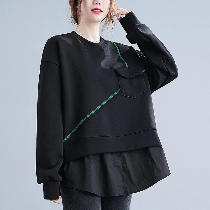 大きいサイズプラスサイズレディースファットマミー春夏スウエットフェイクレイヤードトップス