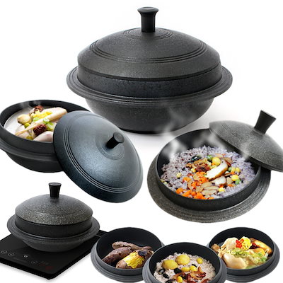 J-kitchens 26cm 韓国 石焼鍋 （ ガラス蓋付 ） イシガキ ビビンバ 鍋 スプーン セット ビビンバ鍋 18cm ih 鉄鋳物