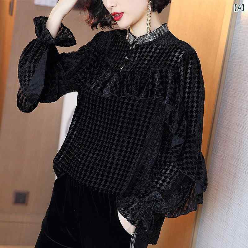 レディース シャツ ブラウス 起毛 千鳥格子 長袖 アーバン ノーブル スタイリッシュ ショッピング オフィス コーデ