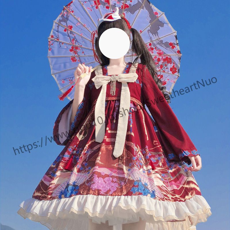 中国風漢要素長袖OPワンピース夏クリスマスハロウィン コスプレ スカート ロリスーツ ロリ可愛 二次元 学園祭 文化祭