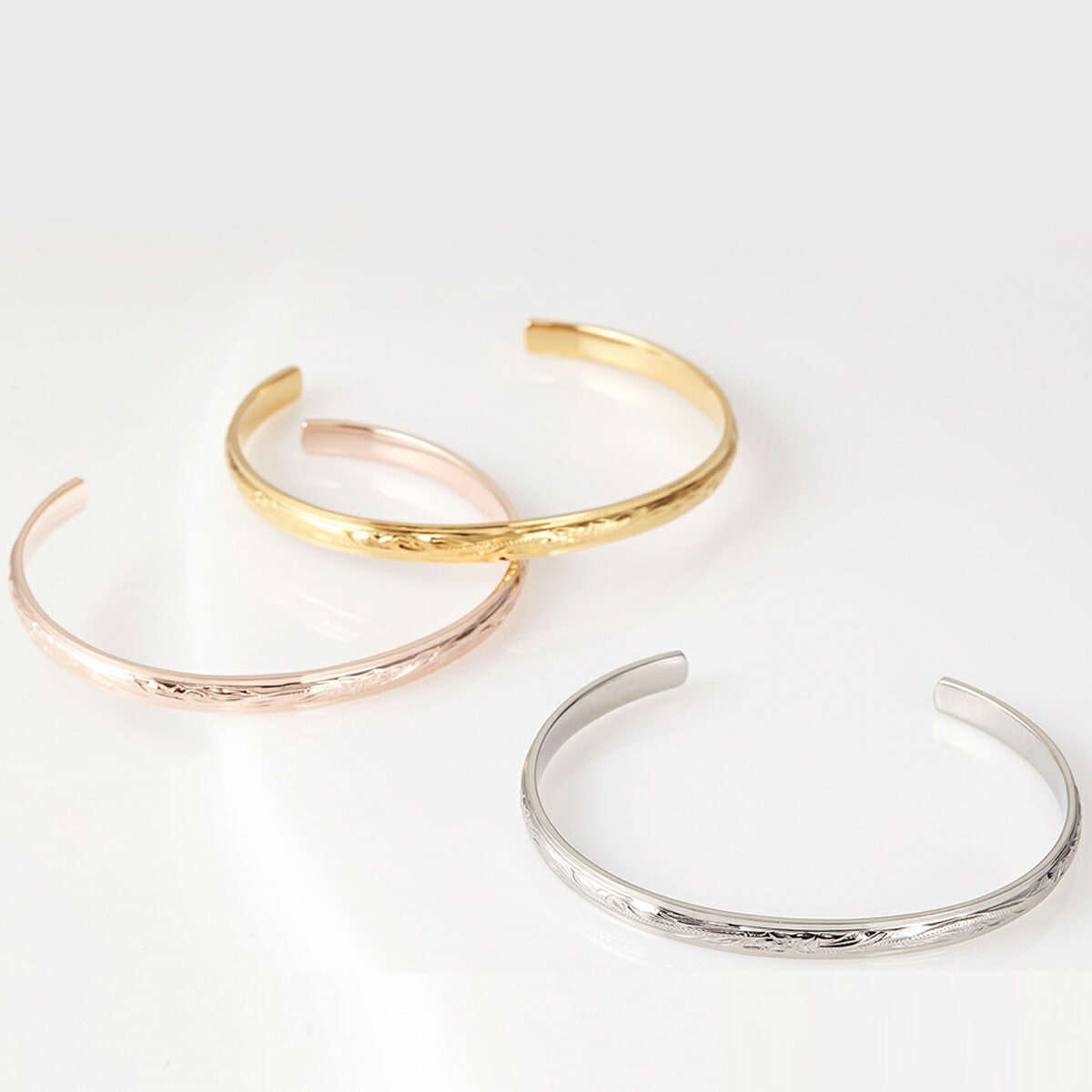 ハワイアンジュエリーバングル メンズ サージカルステンレス 金属アレルギー対応 プルメリア 波