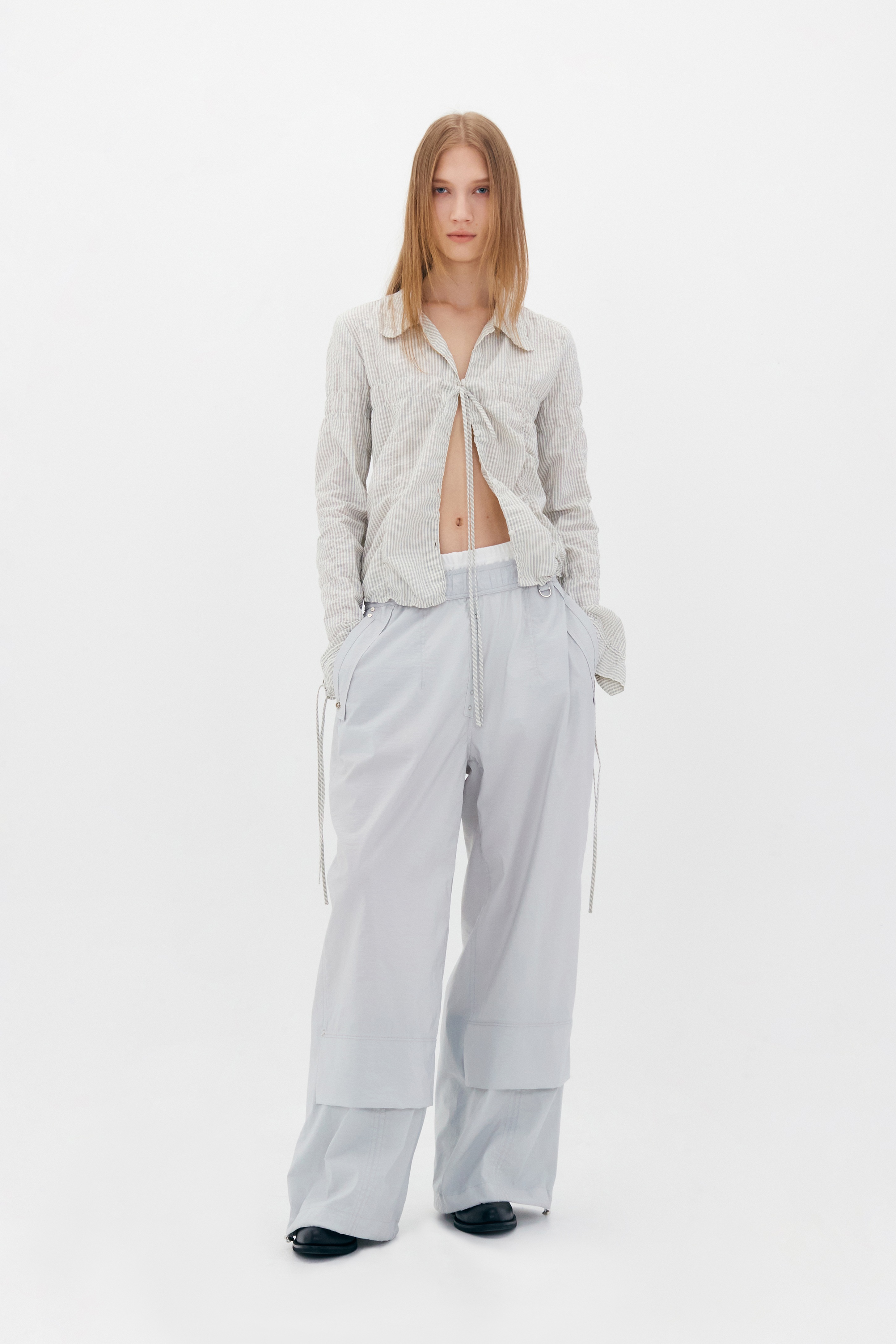 【LOW CLASSIC】 WRINKLE STRIPE SHIRT : CREAM
