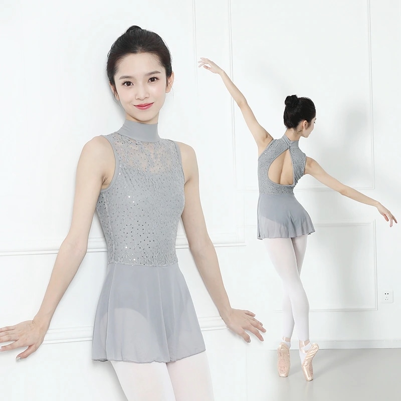 レオタード ハイネック スカート付き ノースリーブ レース レディース ガールズ バレエ ダンスウェア ダンス衣装 演出 レッスン 体操 高級感 53BO1006