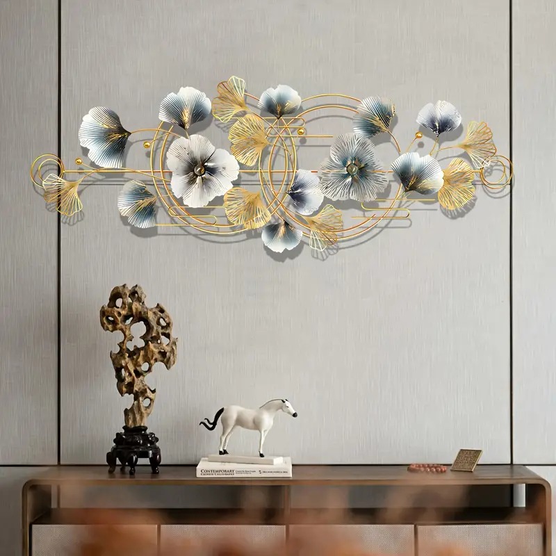 ウォールアート メタル リーフ ウォールデコ ヴィンテージ調 アンティーク調 ゴールド ブルー イチョウ リビング ホテルライク モダン 4-7