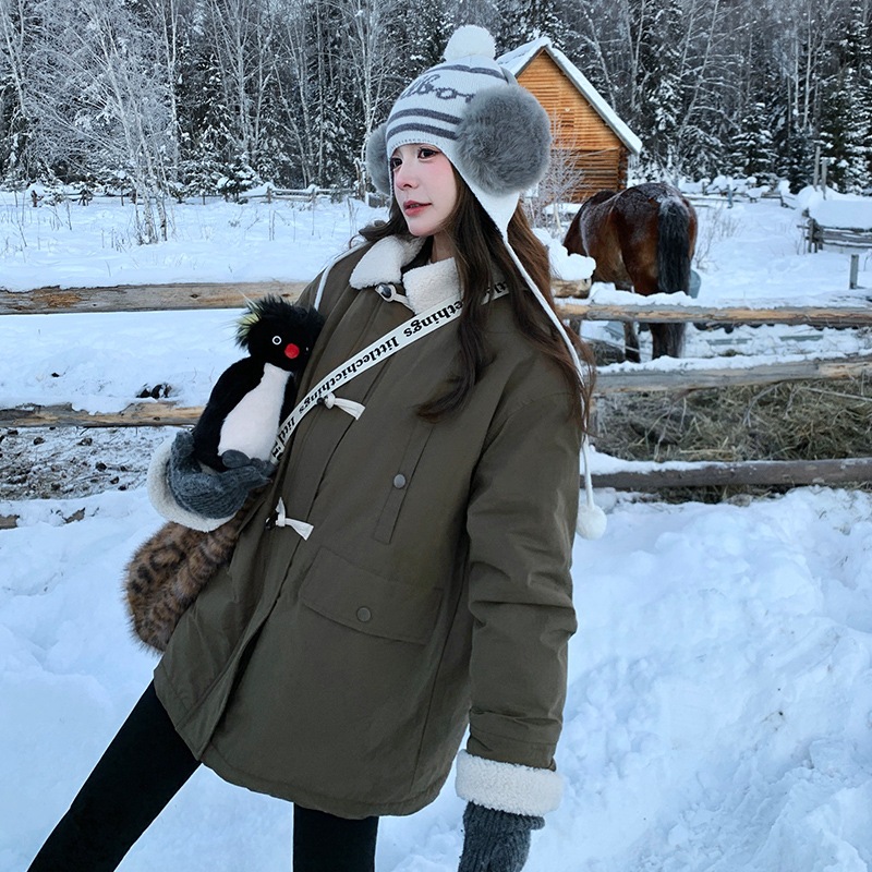 ラムウールスプライシング作業服ダウンジャケット2024新しいベルベットの厚みのある小さな90ホワイトダックダウンジャケット