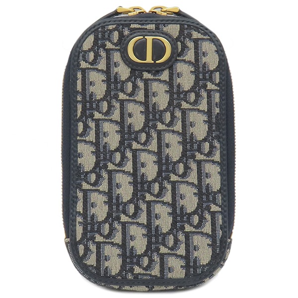 クリスチャン・ディオール Christian Dior 2WAYバッグ 30 MONTAIGNE フォンホルダー キャンバス ブラック ゴールド金具 チェーンショルダー 紺 43MA0271【中古】