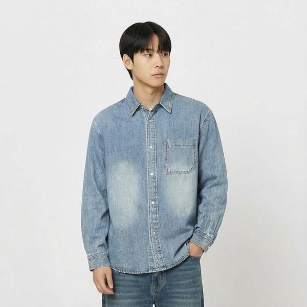 HC04 ルーズフィット ポケット デニム シャツ ルーズフィット ポケット デニム シャツ_ダスティブルー 10560 (S44877142)