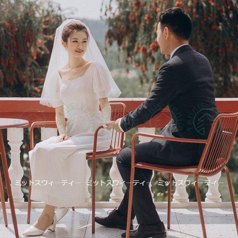 ウエディングドレス 二次会 花嫁 前撮り 半袖 ウェディングドレス ロングドレス 結婚式 大人可愛い