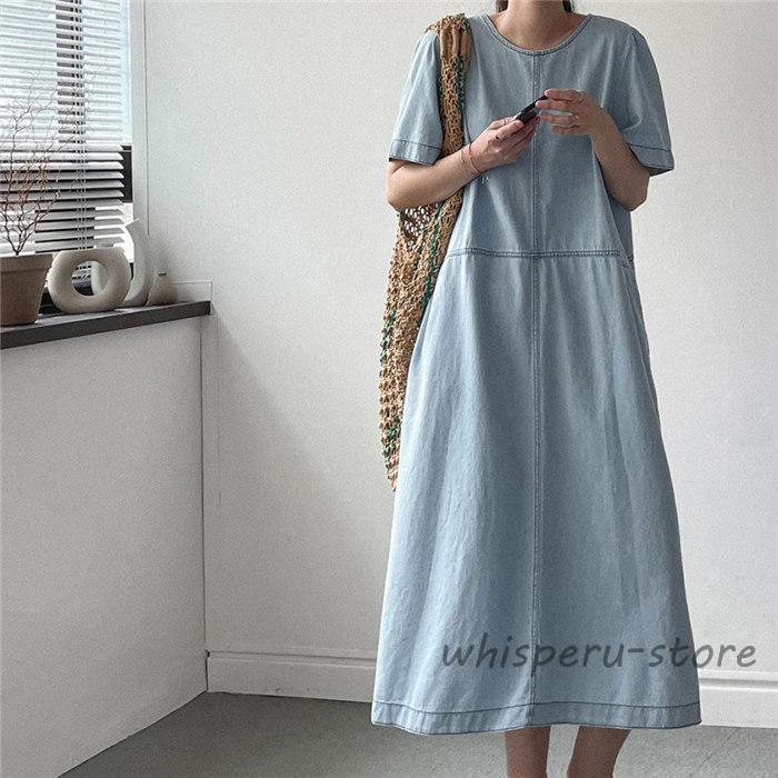半袖 卸売可能 デニム おしゃれ デニムワンピース 可愛い レディース 大きいサイズ 春 ワンピ 夏 ワンピース ワンピース カジュアル 体型カバー ロング丈 ゆったりワンピースドレスその他 ワン