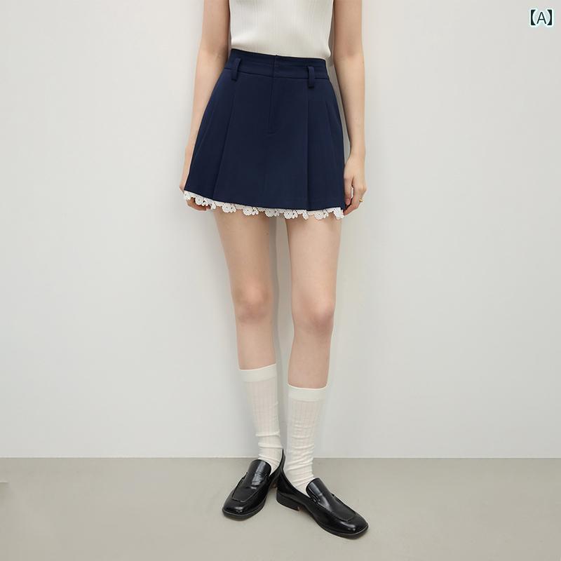 レディース　スカート　ハイウエスト ファン シラネ ン カレッジ スタイル aライン プリーツ ハイウエスト スカート 女性 2025 春 レース ショート 1203