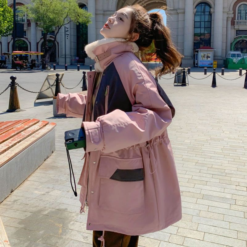 冬新作日系ダウンコットンジャケット パイクジャケット ファーカラー コーデュロイ こうぐふう 裹起毛厚手 セミロング 厚手ジャケット 韓国版はデザイン感がゆったりしている レトロ 流行り 百掛け 快適