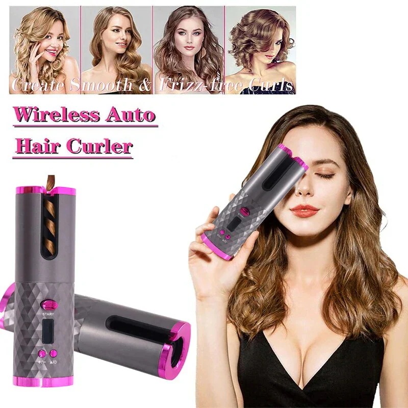 セラミック ヘアラー 自動巻き ロータリー コードレスヘアアイロン 多機能デバイス LCDディスプレイ 新品両用ヘアアイロン USB充電式