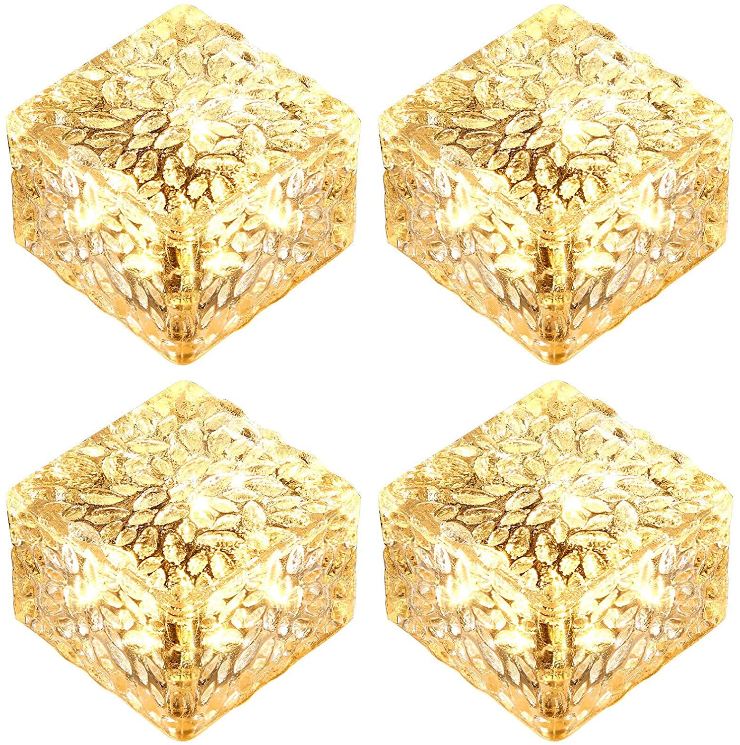 今だけ！４個セット ガーデンライト ソーラーライト 屋外 埋め込み式 IP68防水 アクリルランプシェード アイス花卉 景観照明 自動点灯/消灯 取付簡単 玄関先/庭/芝生/車道/歩道 電球色