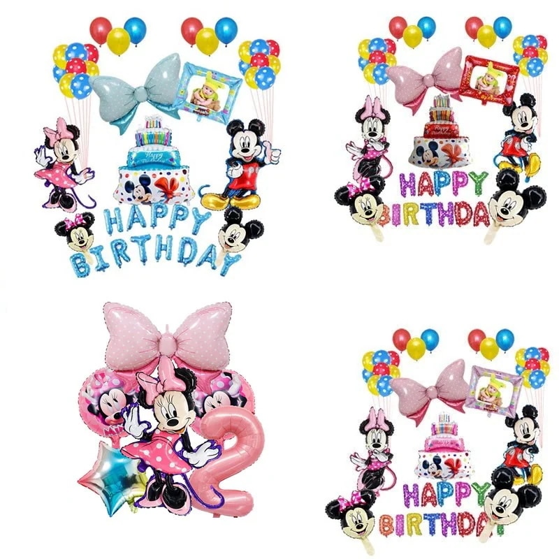 手を振るミッキーとミニーの大きなバルーン誕生日パーティーデコレーションセット