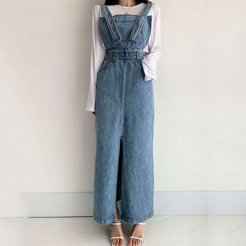 レディース サロペット スカート オールインワン デニム ロング丈 ロングスカート
