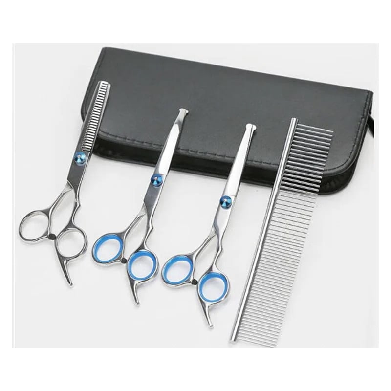 ペットグルーミングはさみ猫と犬の毛のトリミングと理髪用品ステンレス鋼の櫛湾曲したはさみストレートはさみ歯科用はさみセット